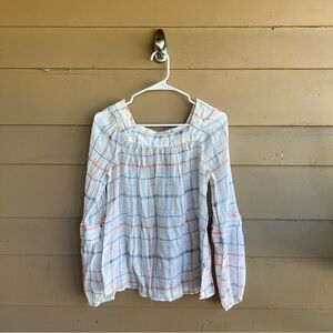 LC Lauren Conrad Shirred Squareneck Plaid Peasant Top Size S Sheer